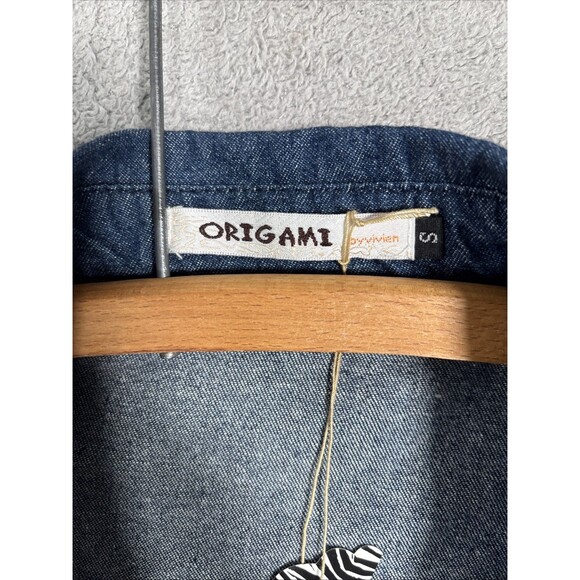 Origami Dress Size S Denim Patchwork Quilt Midi Oversized Lagenlook Cottagecore - Picture 12 of 16